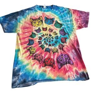 Vintage Parody  Grateful Dead Spiral Cat T-Shirt Psychedelic Tie Dye-Large